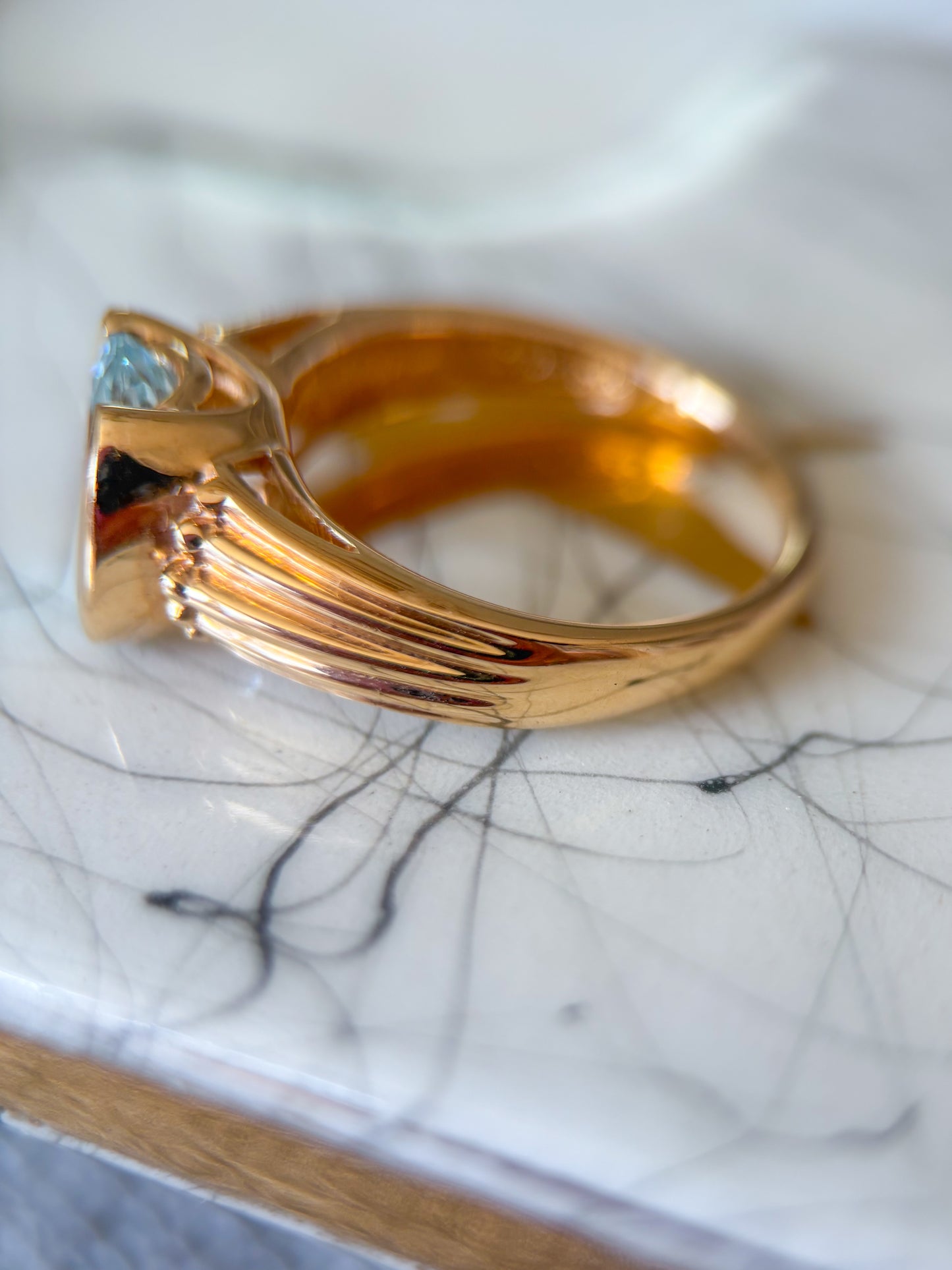 Vintage Synthetic Aquamarine 14k Yellow Gold Ring