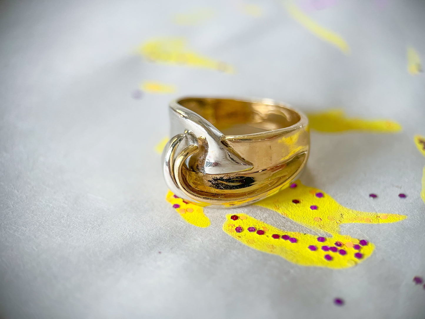 Vintage Chunky Two Toned 14k Yellow and White Gold Ring