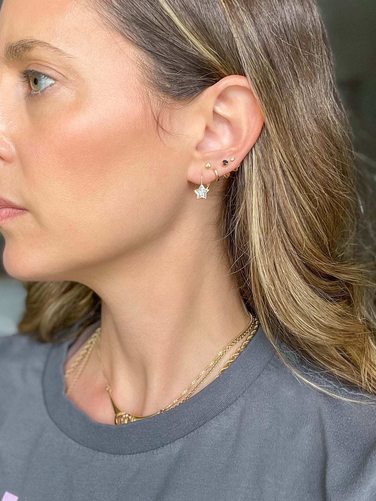 Vintage Star 14k White and Yellow Gold Drop Earrings