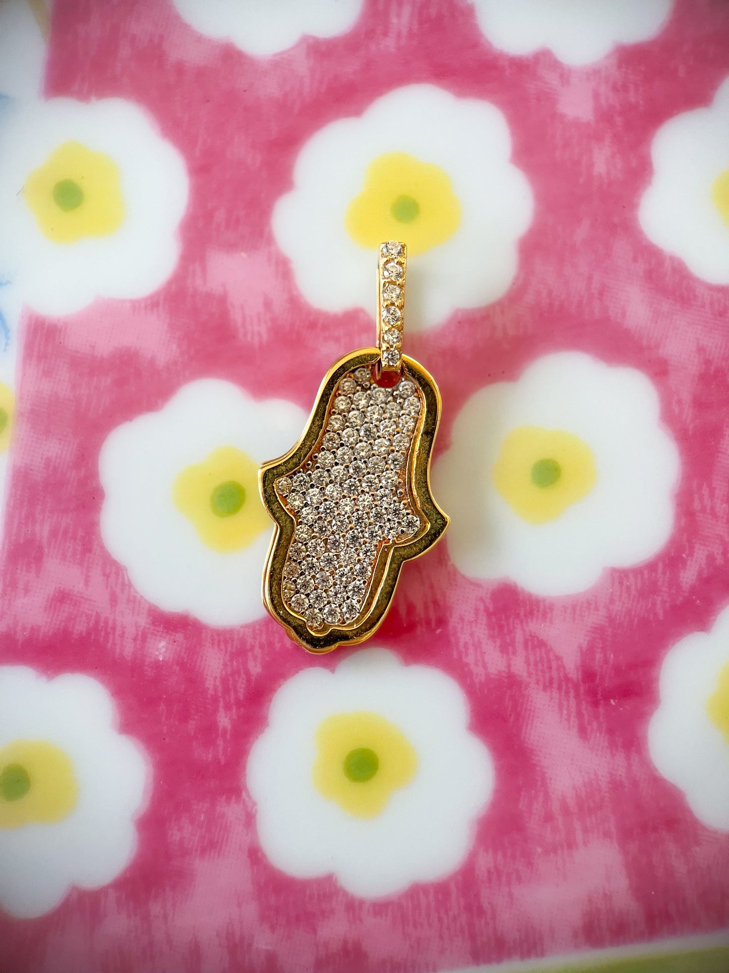 Two Sizes - Hamsa Charms with CZs 14k Yellow Gold Charms