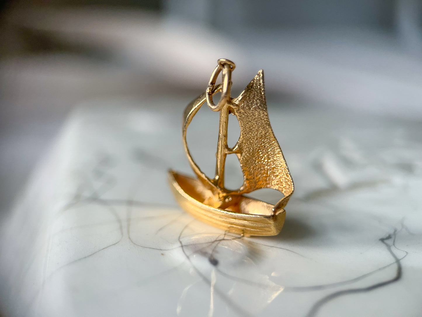 Vintage Sail Boat 14k Yellow Gold Charm, circa 1950s