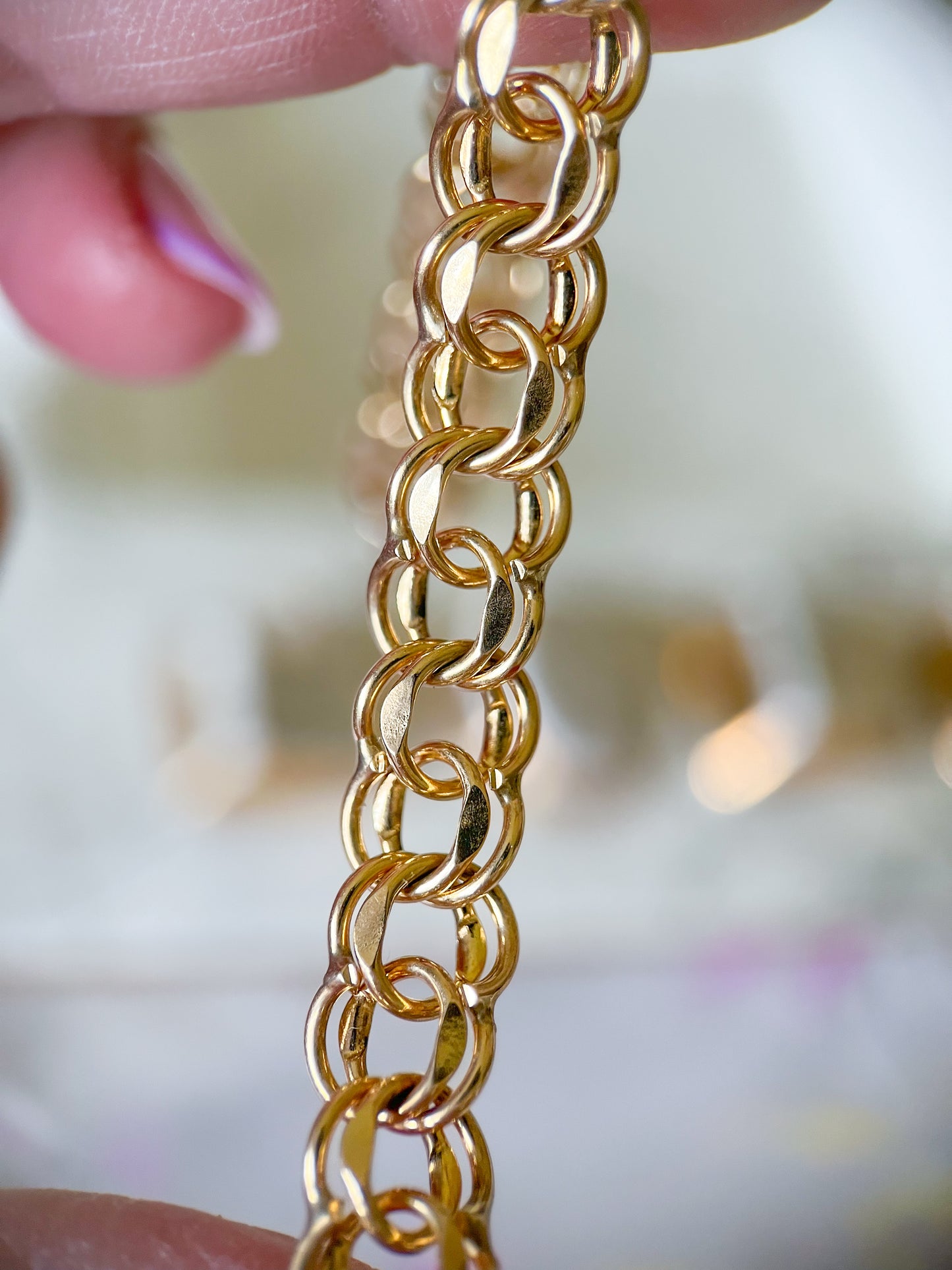 Vintage Round Multi Link 14k Yellow Gold 7 Inch Bracelet