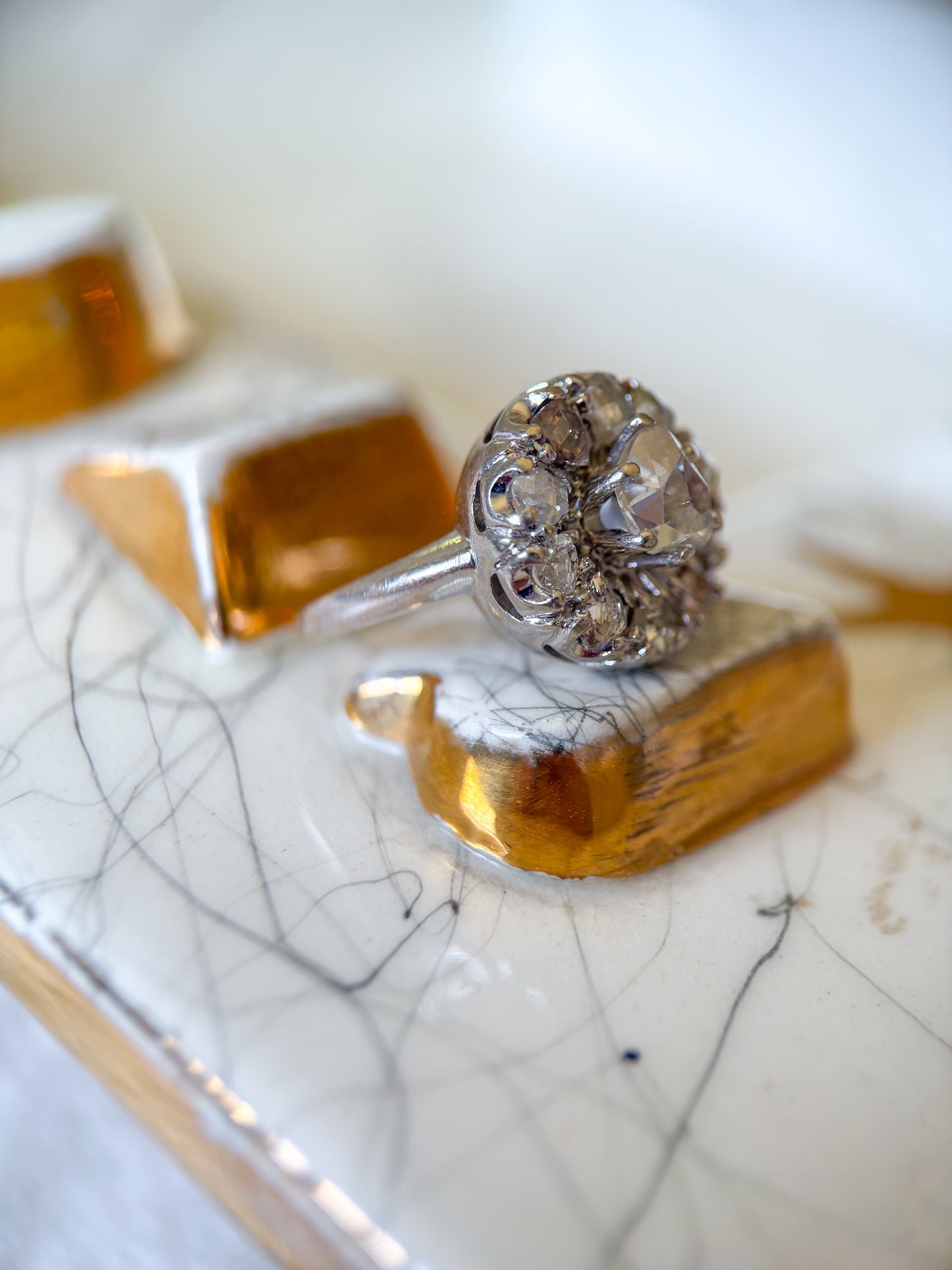 Antique Natural Old Miner Diamond 14k White Gold Ring