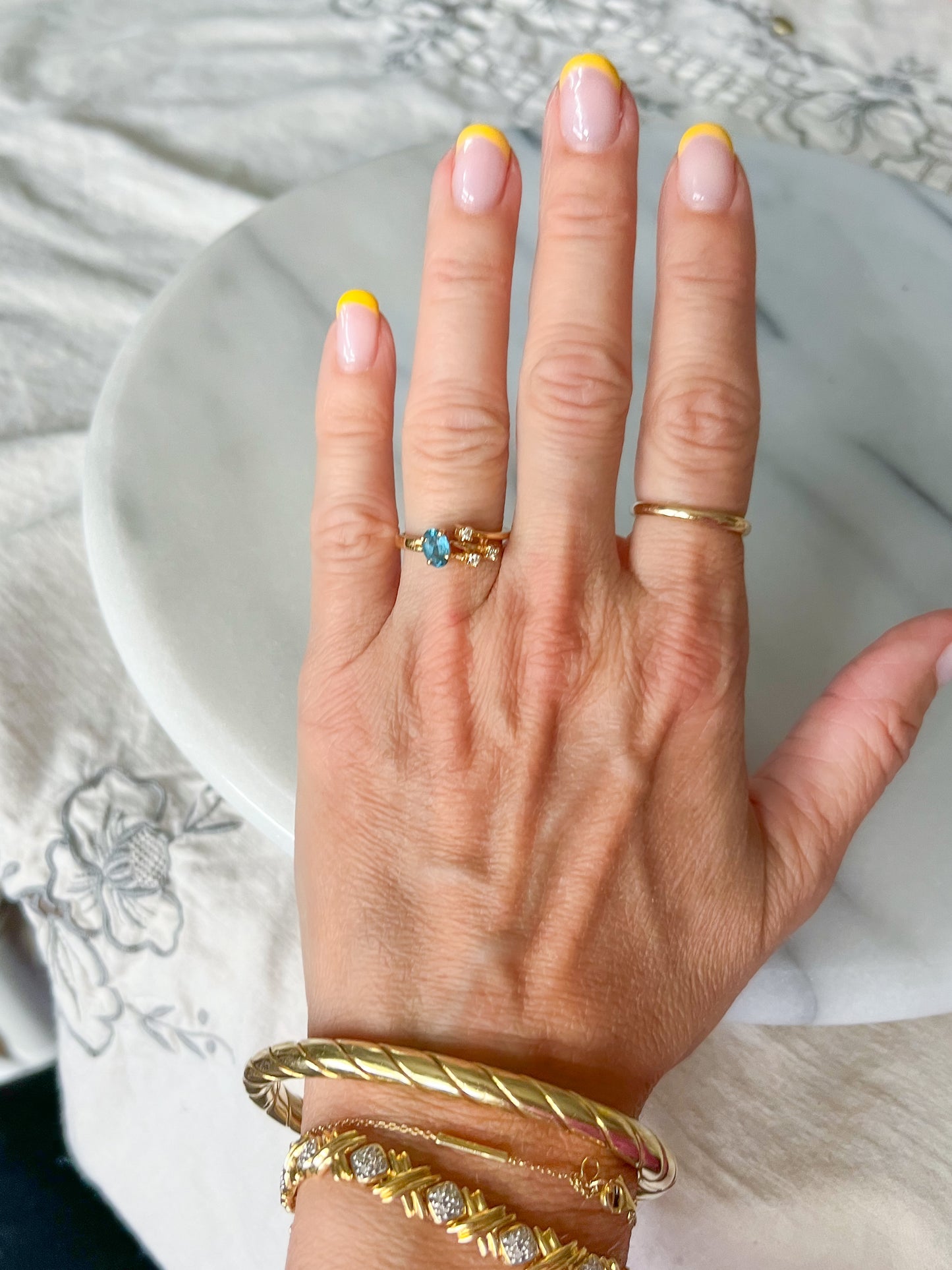 Vintage Natural Aquamarine and Natural Diamond 14k Yellow Gold Ring
