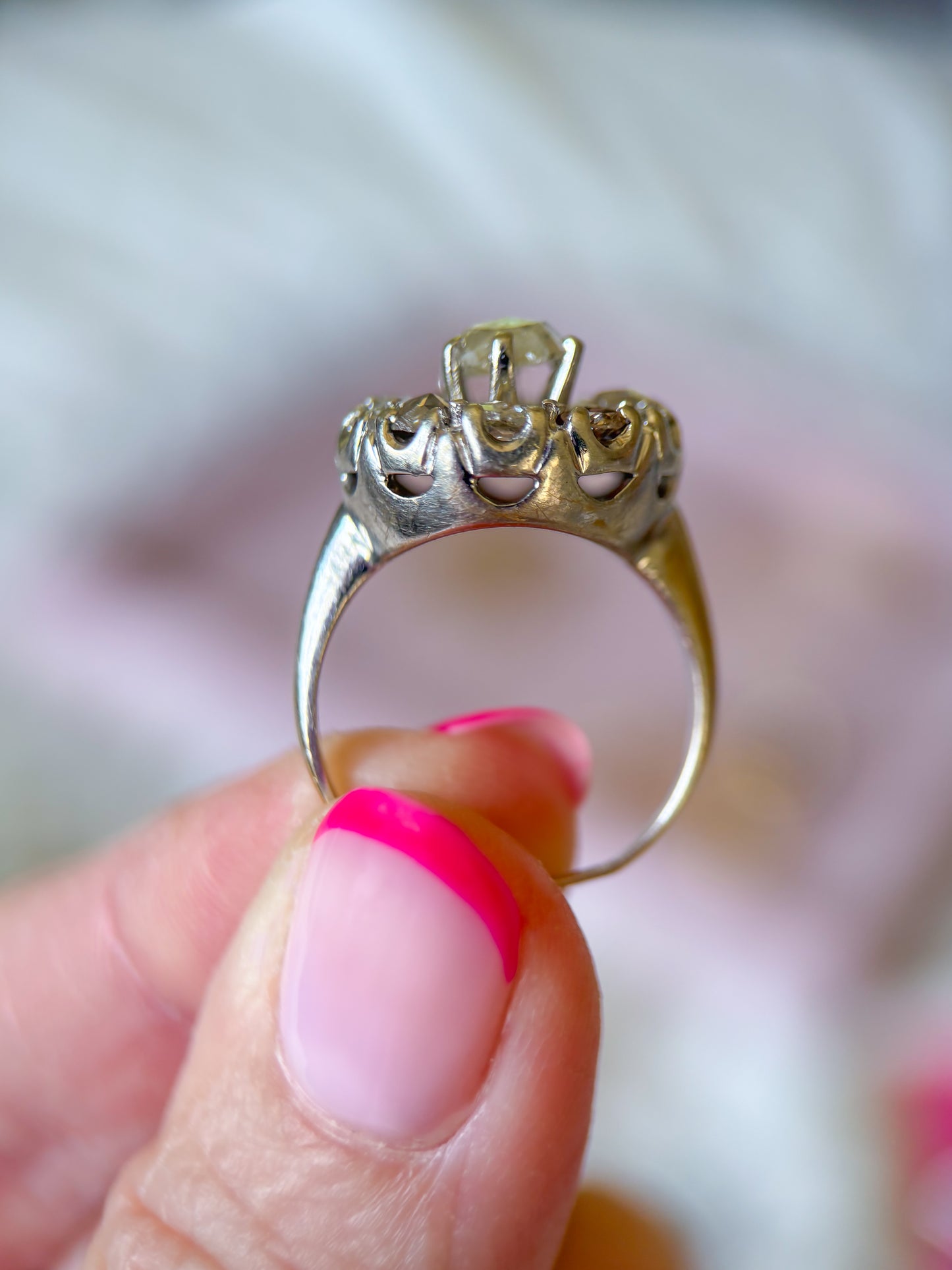Antique Natural Old Miner Diamond 14k White Gold Ring