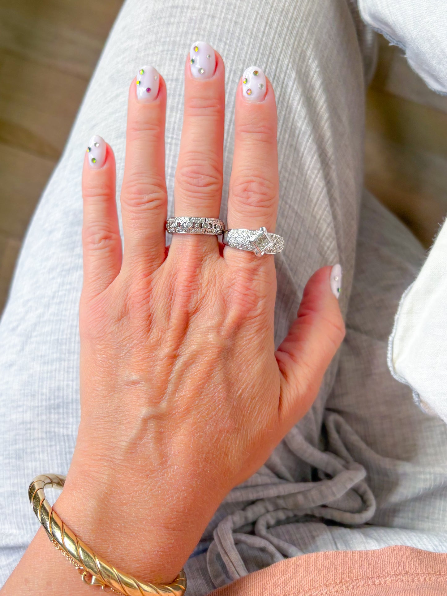 Vintage Natural Diamond Half Band 18k White Gold Ring