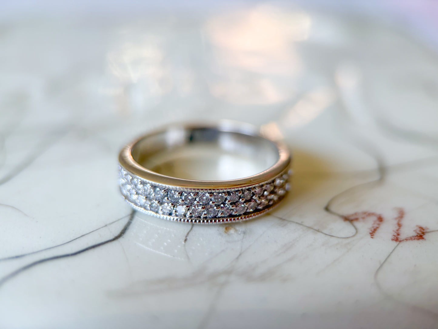 Vintage Natural Diamond 18k White Gold Band, Size 6 1/4
