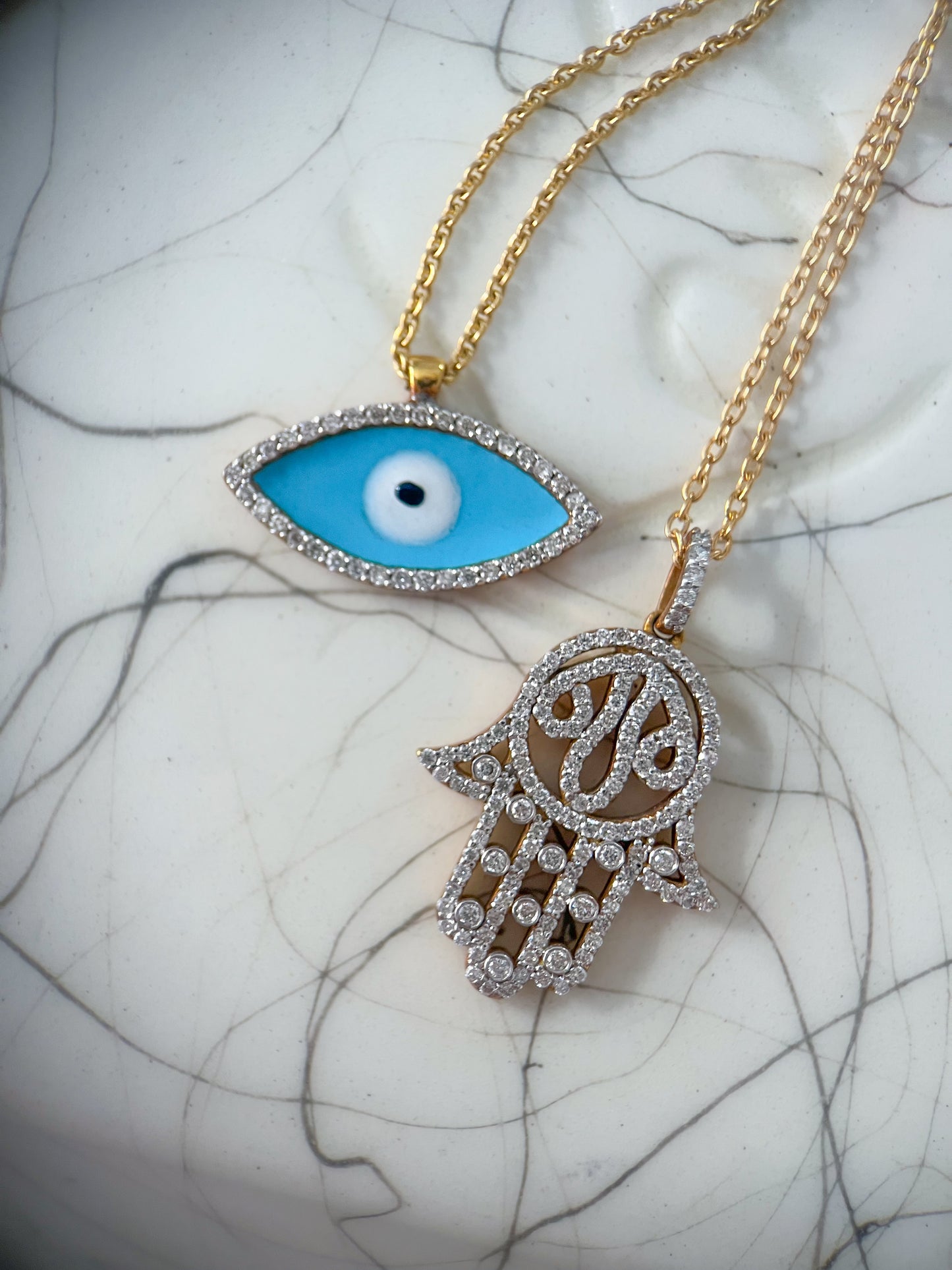 Natural Diamond Evil Eye 18k Yellow Gold Charm with Chain