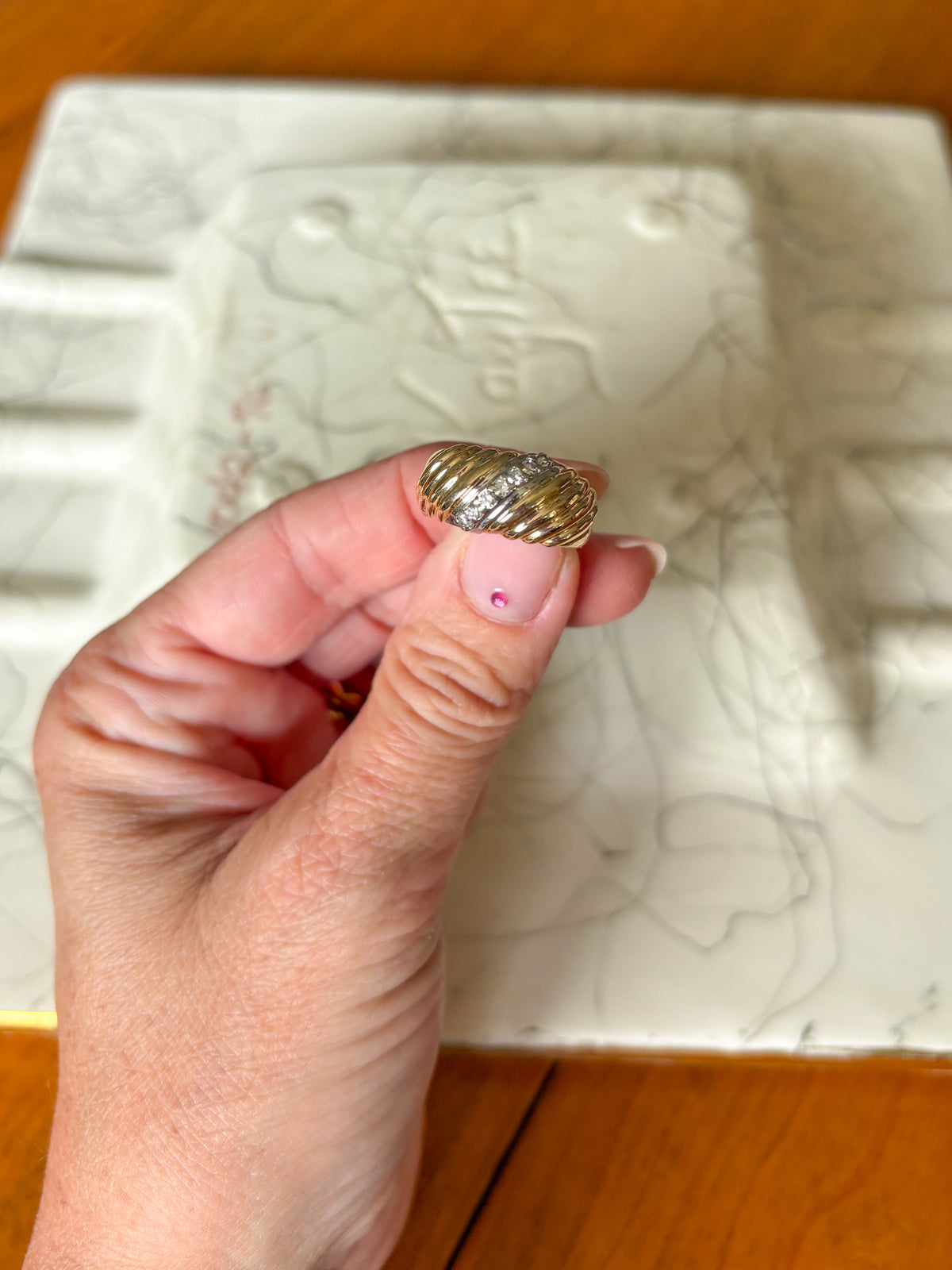 Vintage Natural Diamond Bombé 14k Yellow Gold Ring