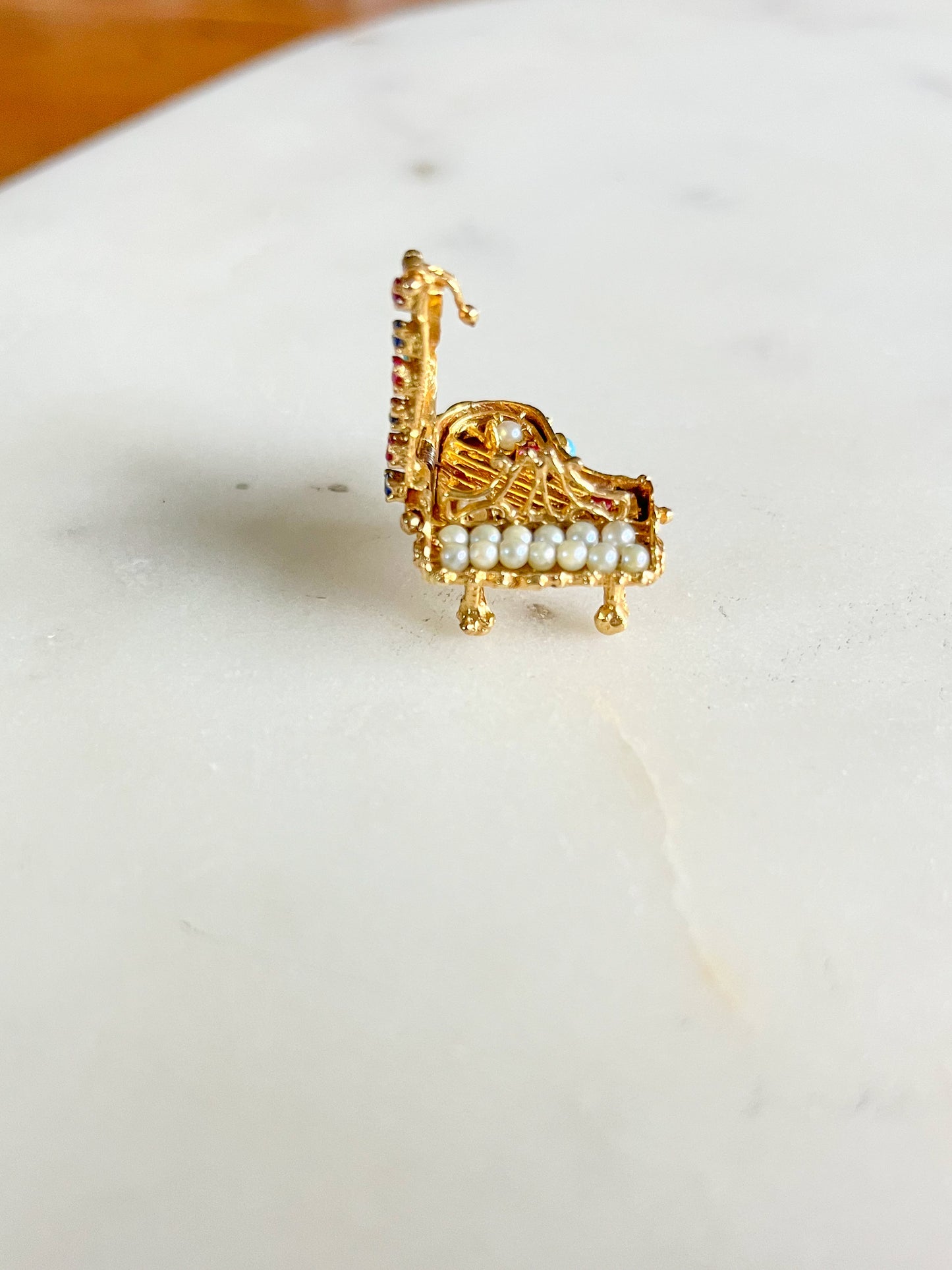 Vintage Grand Piano Charm - Ruby, Sapphire, Pearl, Turquoise and 14k Yellow Gold, circa 1950s