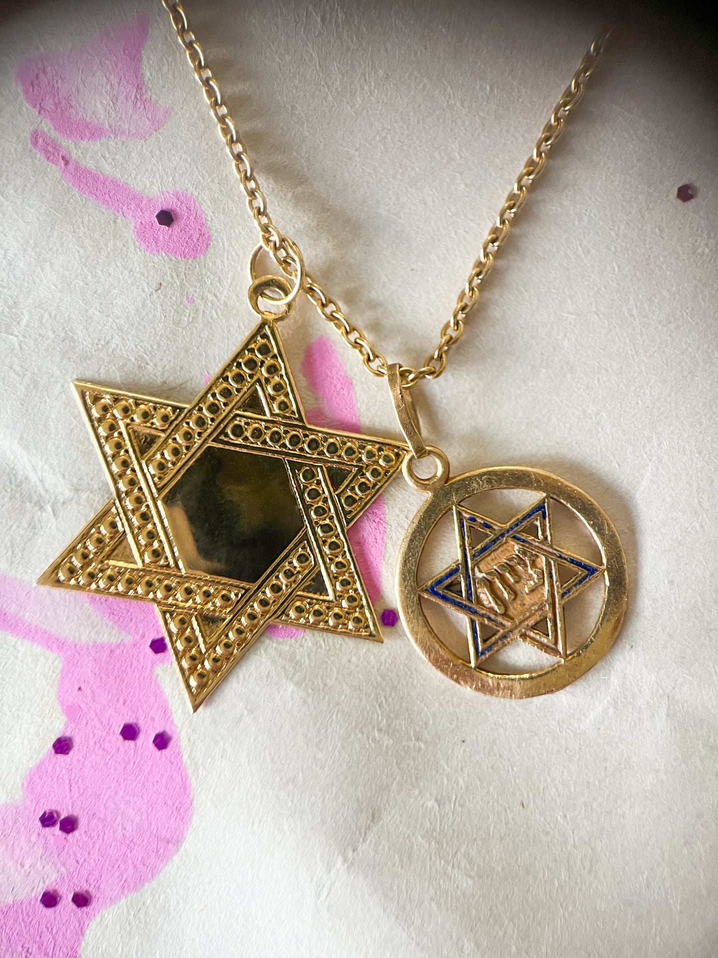 Two Vintage Star of David Charms 14k Yellow Gold Pendants