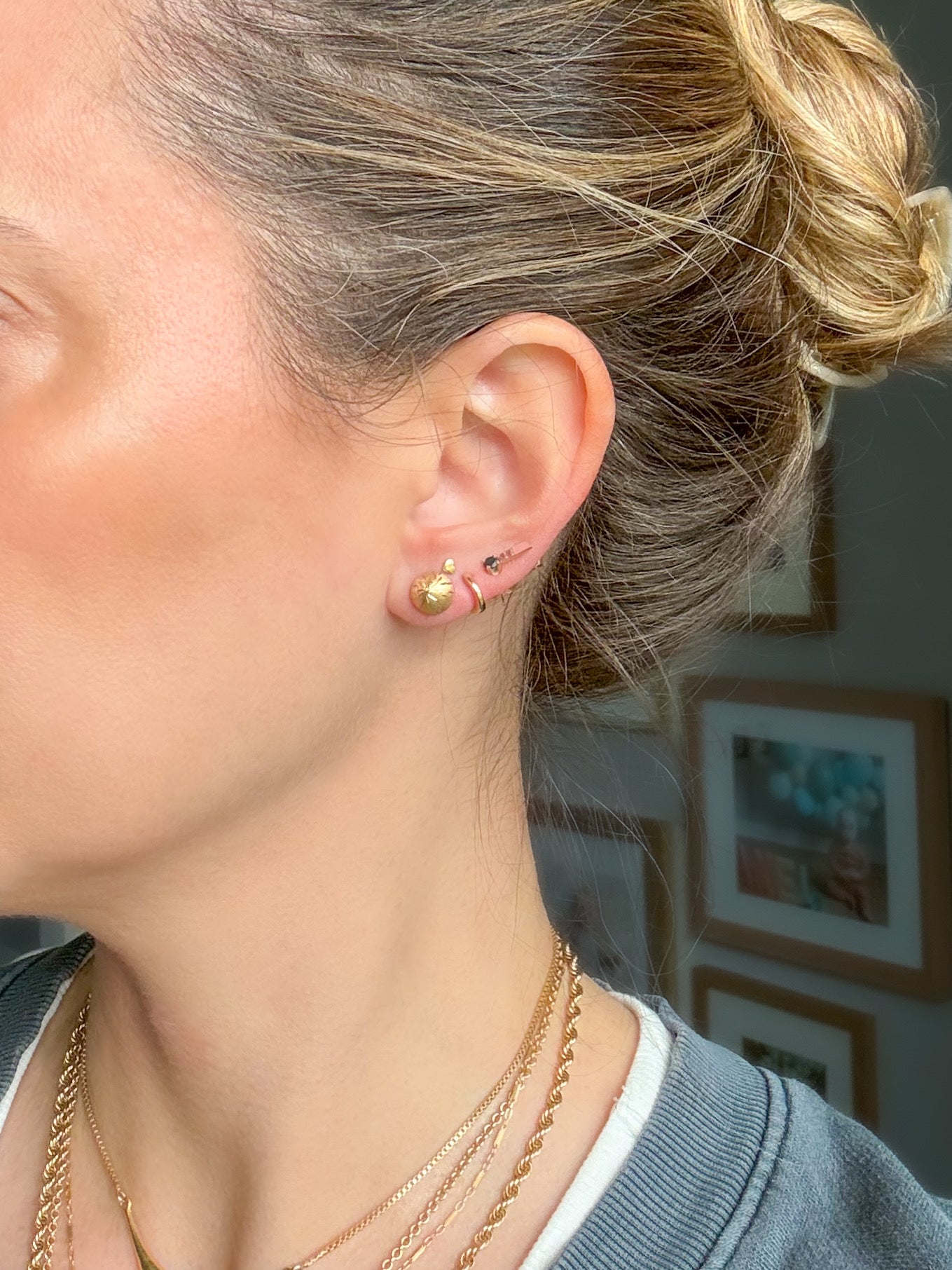 Vintage Matte Dome 14k Yellow Gold Stud Earrings