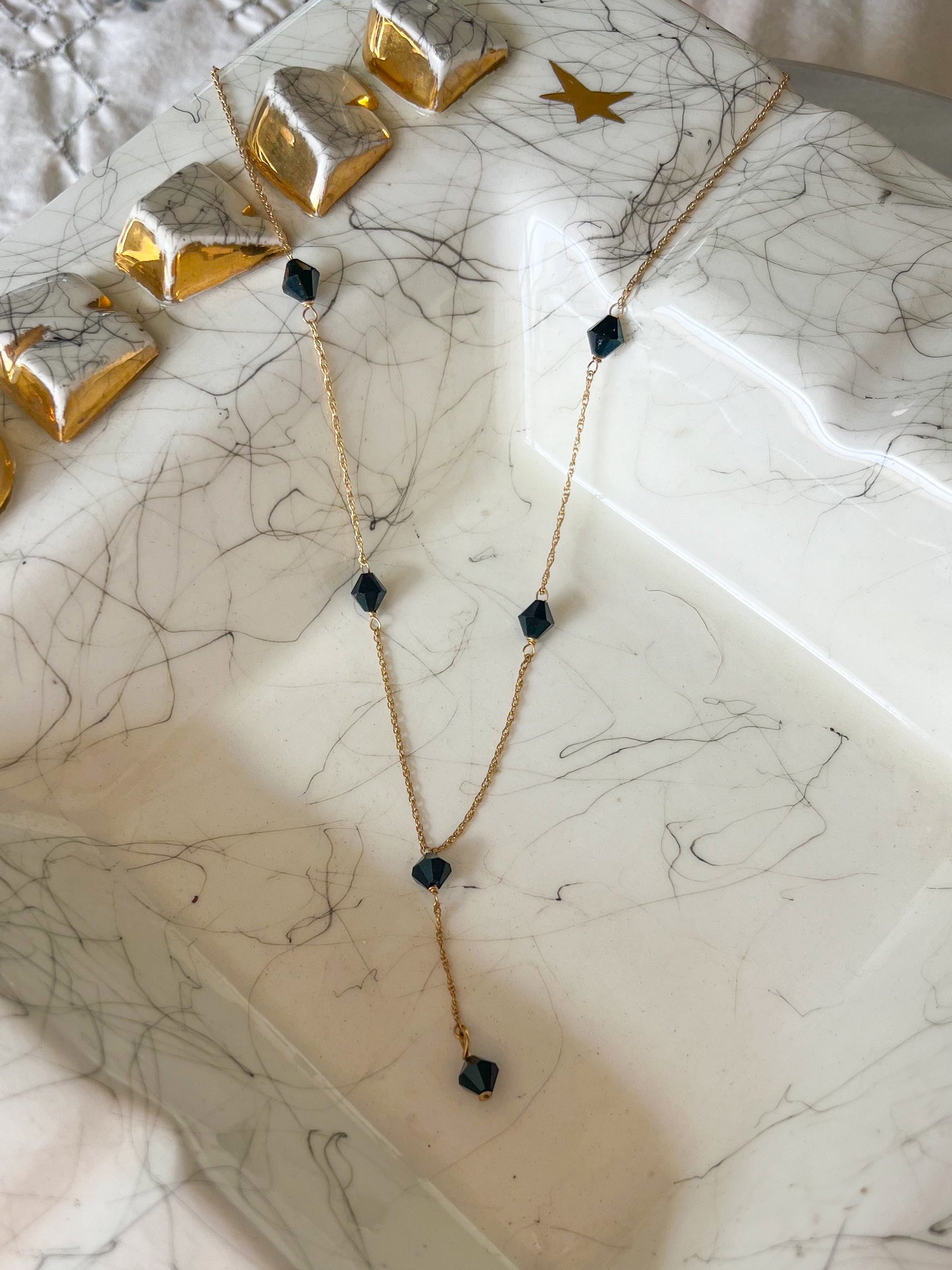 Vintage Onyx Chain 14k Yellow Gold 16 Inch Necklace