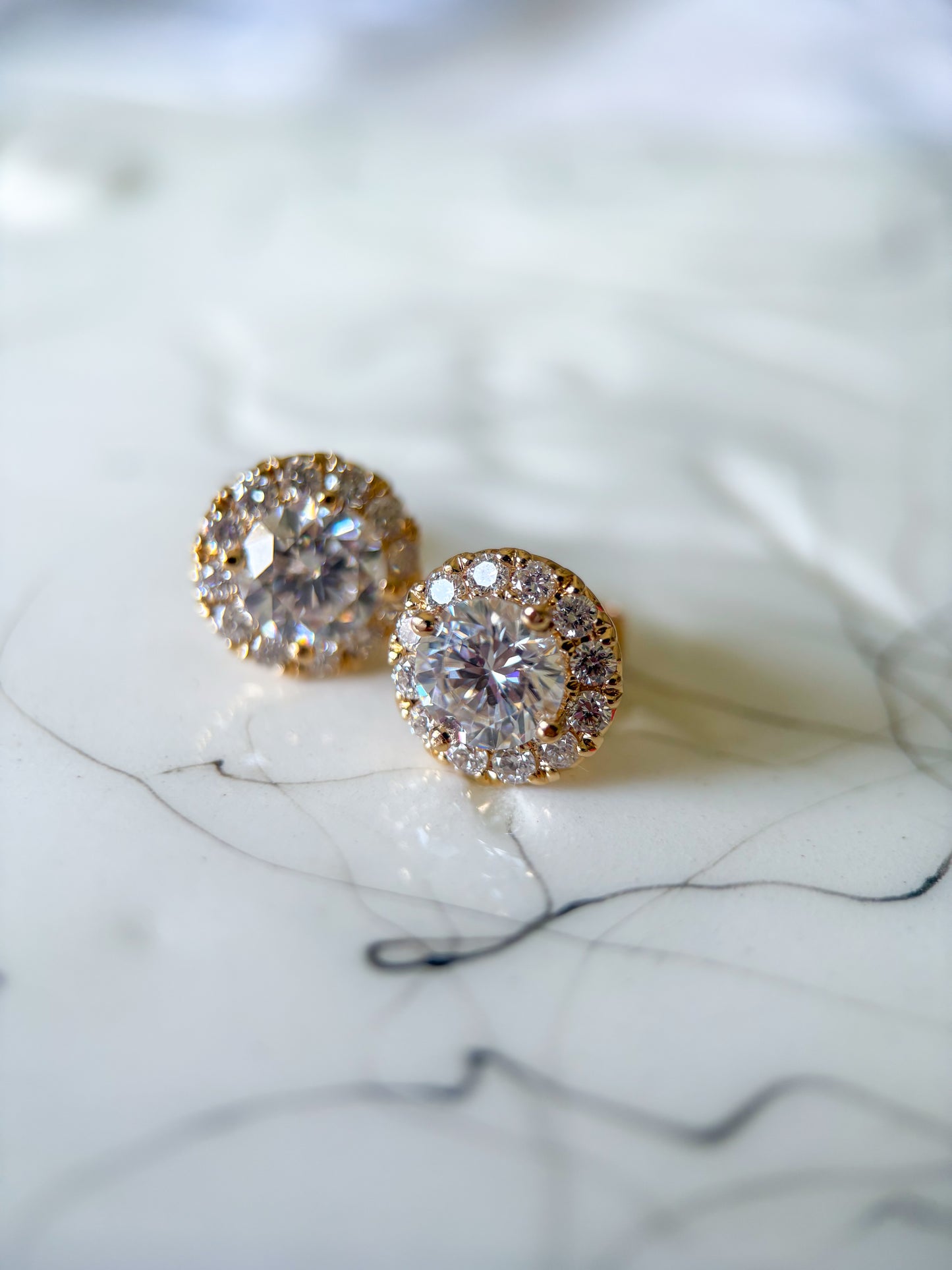 Lab Grown Round Diamonds 18k Yellow Gold Stud Earrings