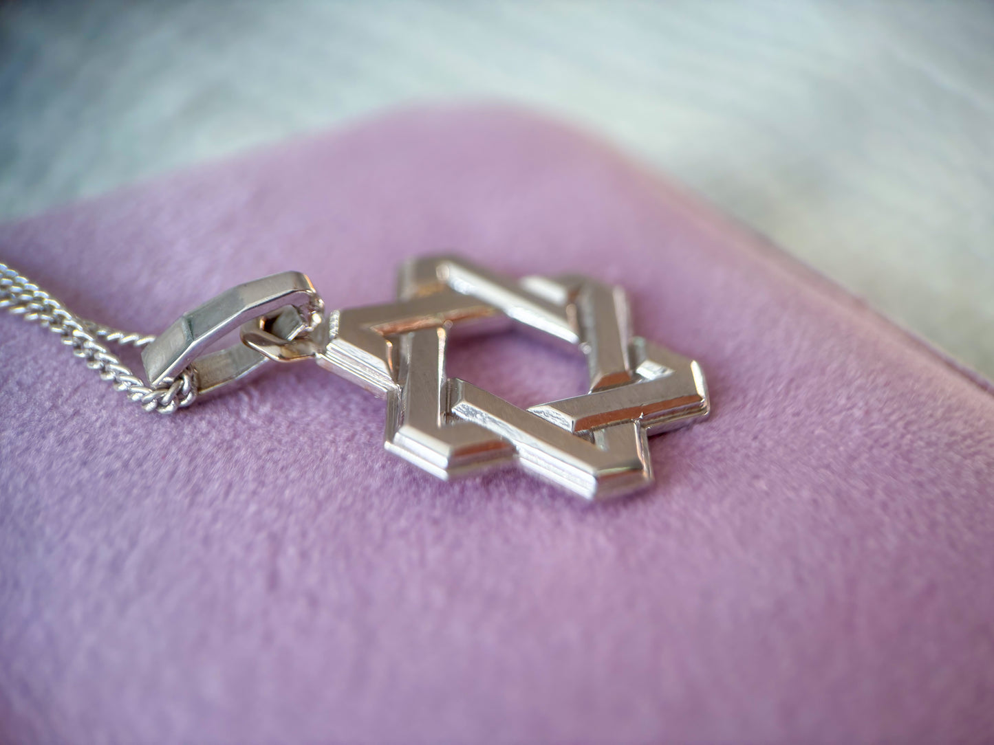 Vintage 14k White Gold Large Star of David Charm