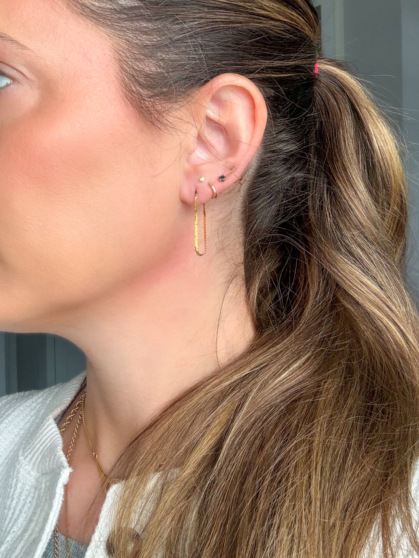 Vintage Serpentine Chain 14k Yellow Gold Dangle Earrings