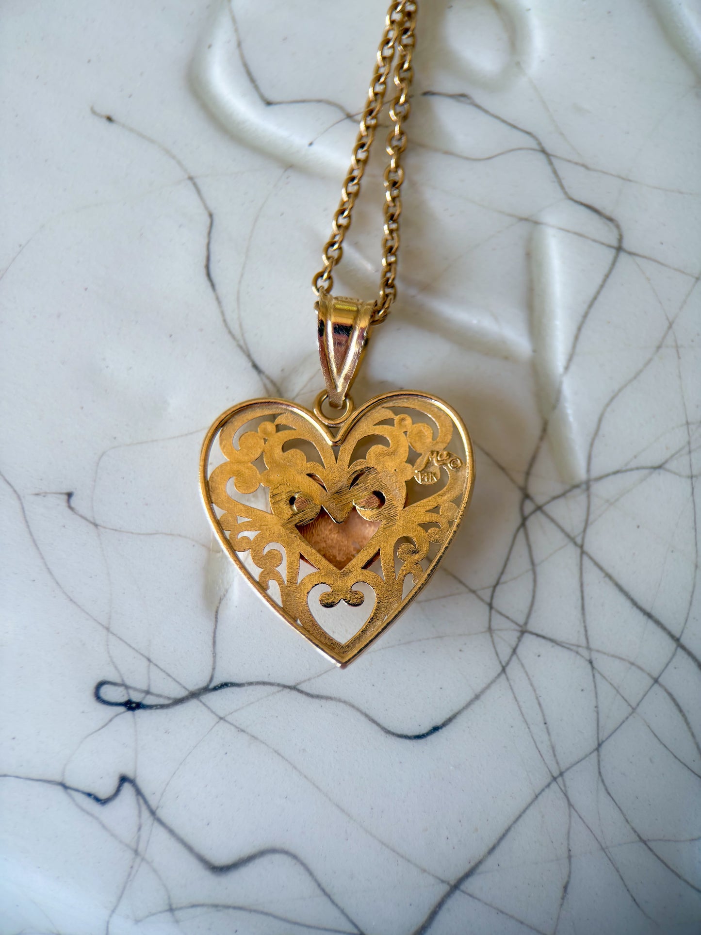 Vintage Heart 14k Yellow and Rose Gold Charm
