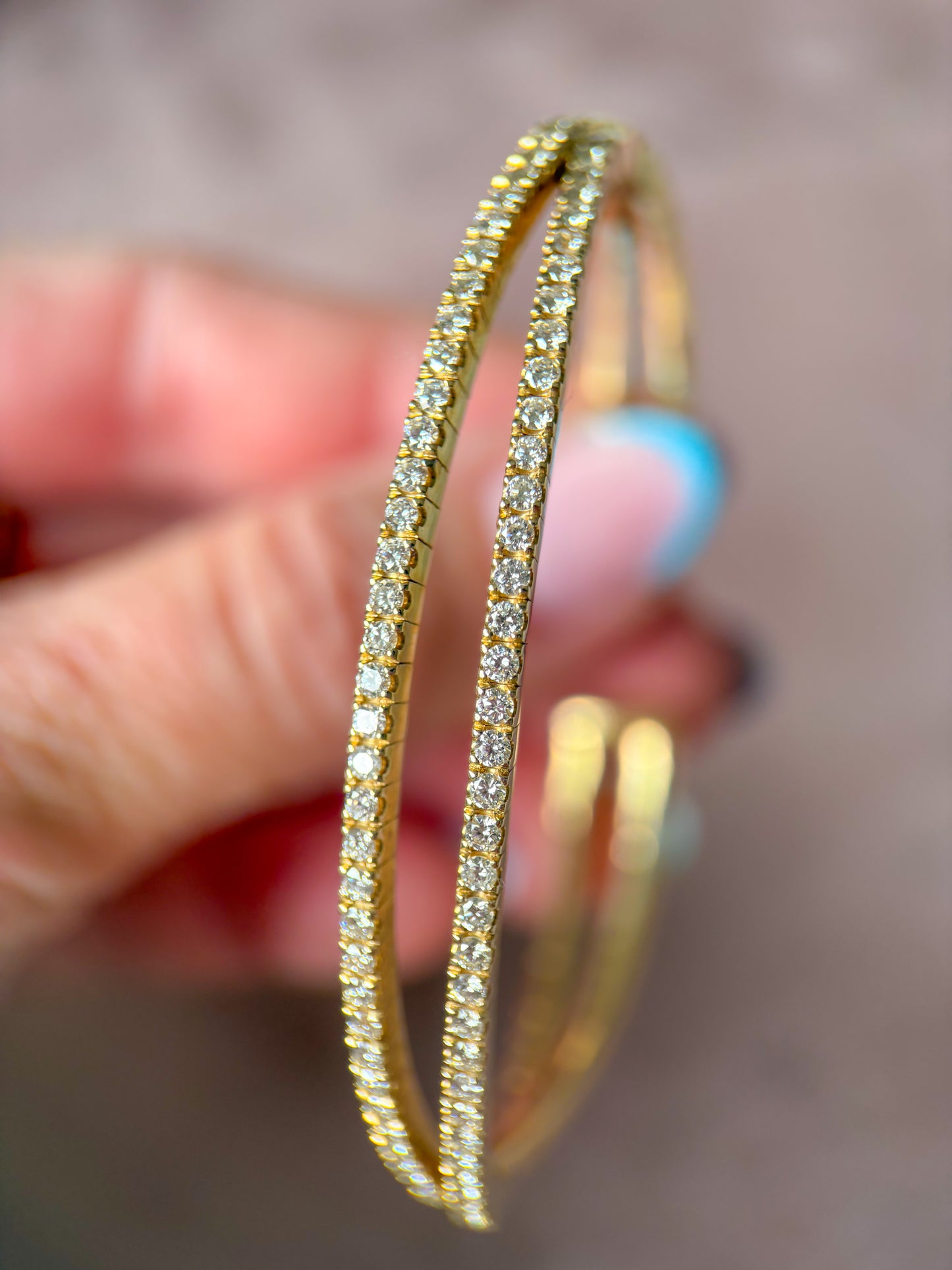 Vintage Natural Diamond 14k Yellow Gold Open Bangle