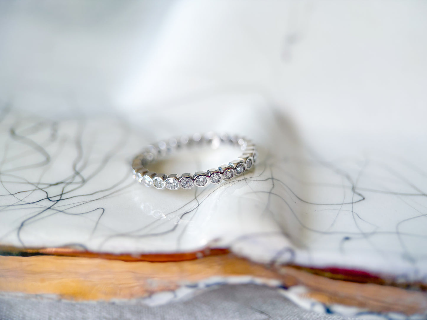 Vintage Bezel Set Natural Diamond Platinum Eternity Band, size 4 3/4