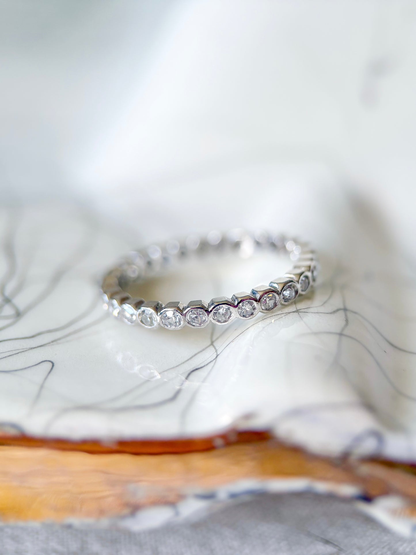 Vintage Bezel Set Natural Diamond Platinum Eternity Band, size 4 3/4