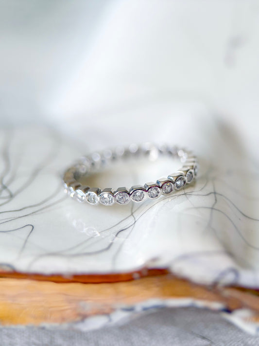 Vintage Bezel Set Natural Diamond Platinum Eternity Band, size 4 3/4
