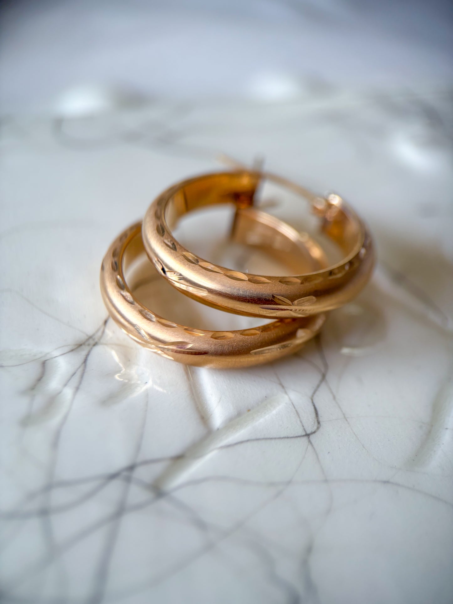 Vintage 14k Yellow Gold Etched Hoop Earrings