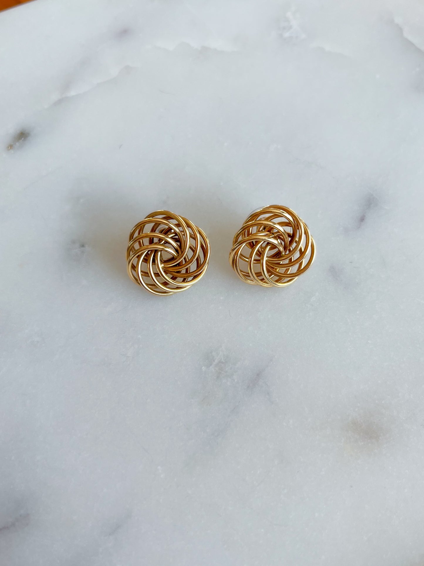 Vintage Large Knot 14k Yellow Gold Stud Earrings, circa 1980s