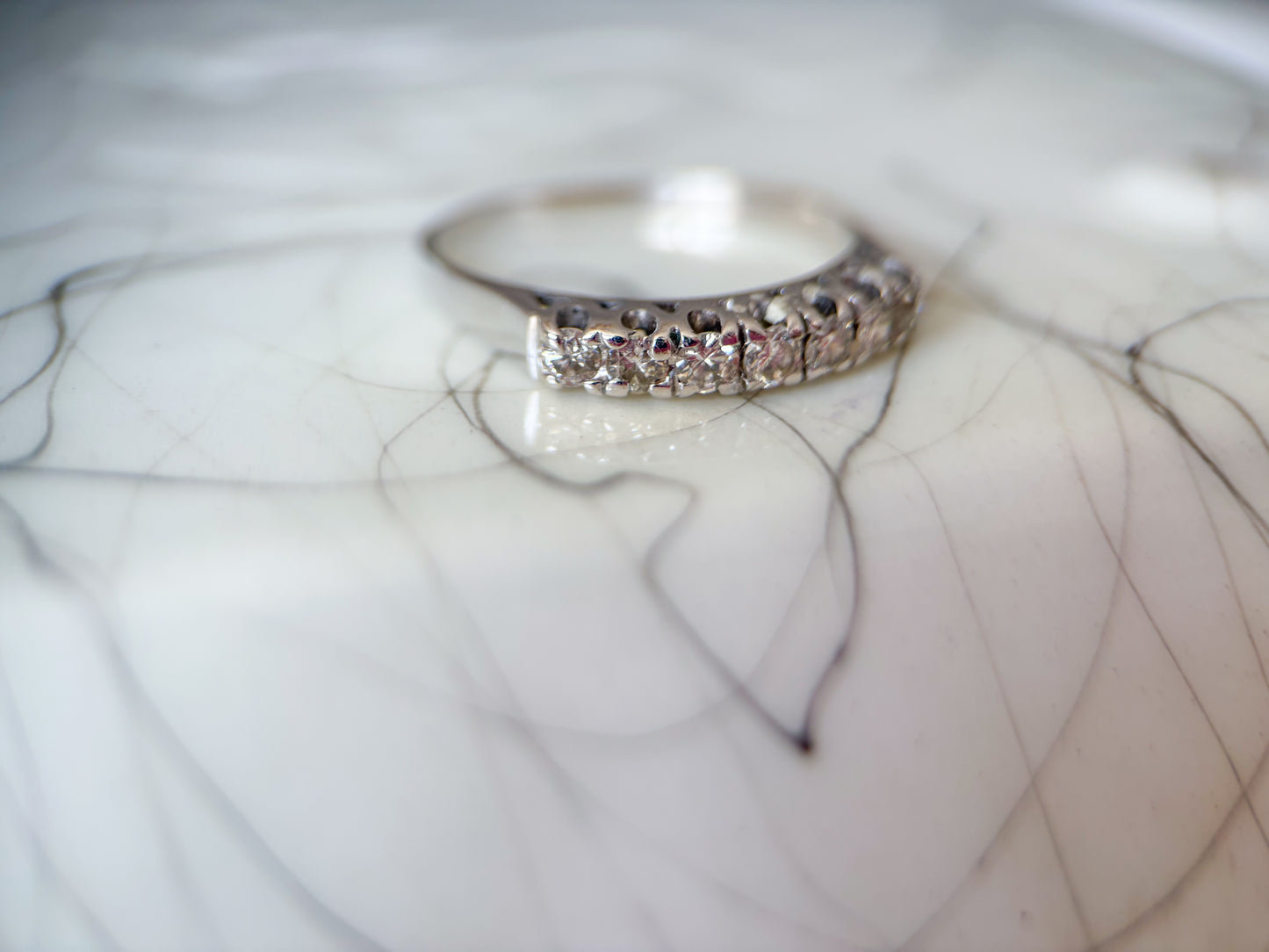 Vintage Natural Round Diamond 14k White Gold Half Band Ring