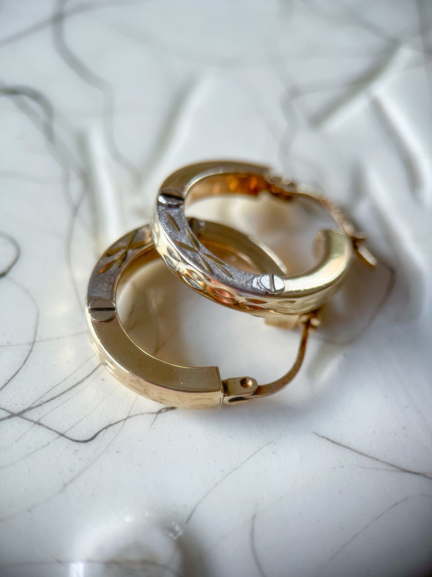 Vintage L0VE Style Two Toned 10k Yellow Gold Hoops