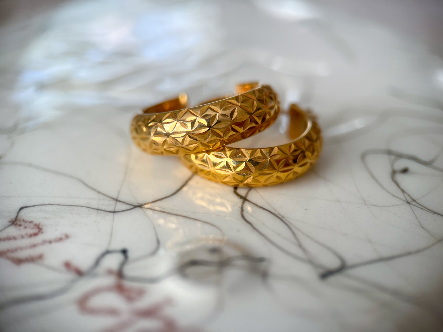 Vintage Puffy Quilted 14k Yellow Gold Hoop Earrings