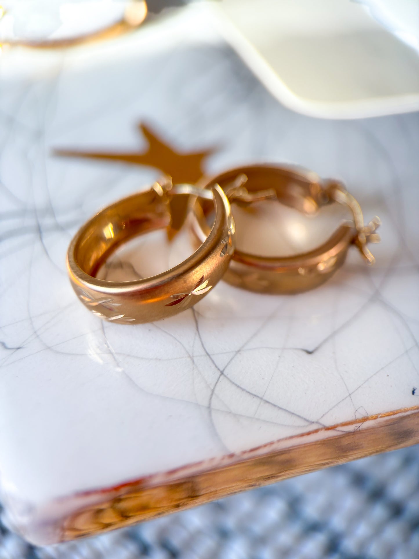 Vintage 14k Yellow Gold Huggies with Star Detailing