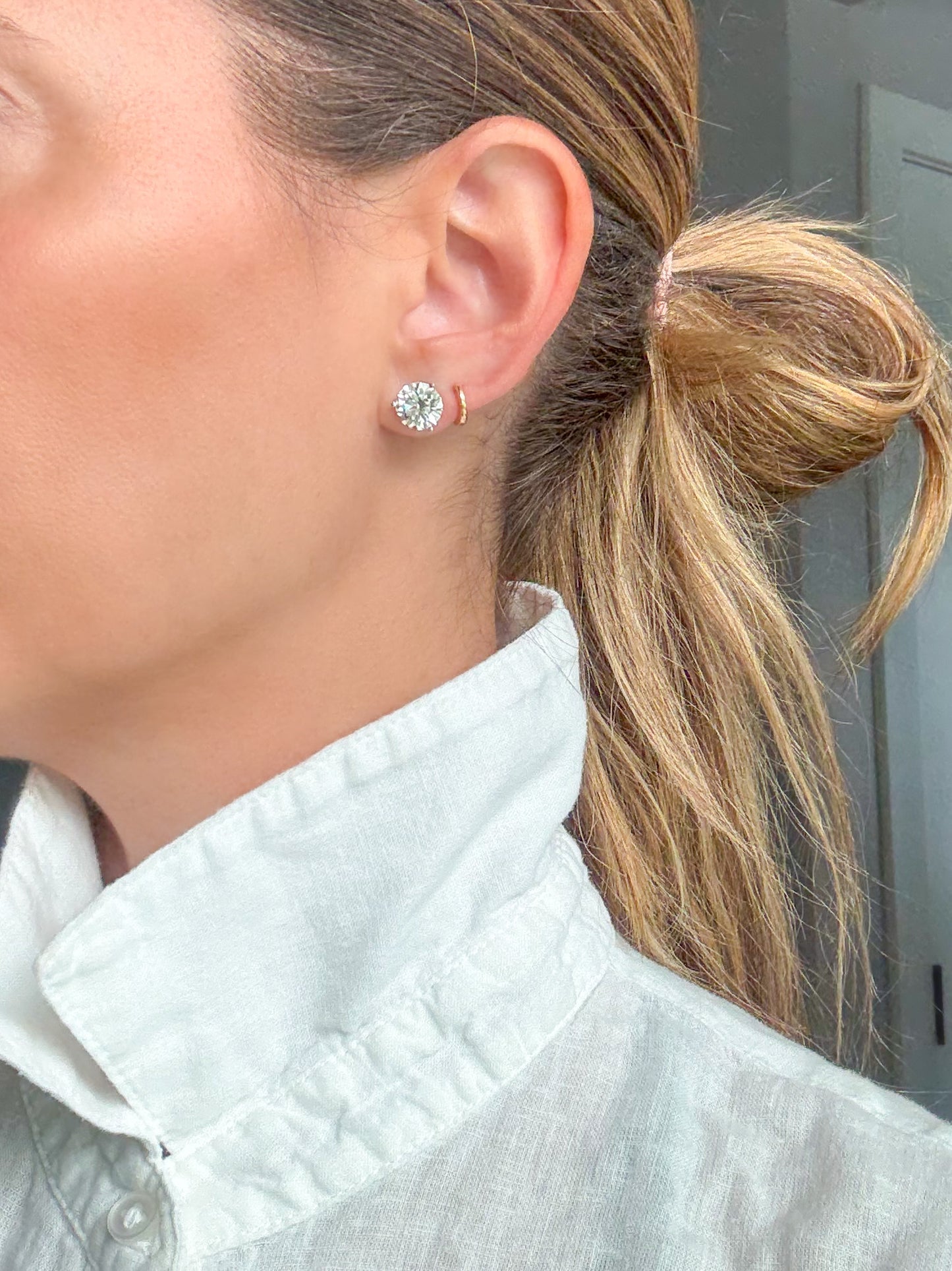 Lab Grown 5.05 Carat Total Weight Round Diamonds 14k White Gold Stud Earrings