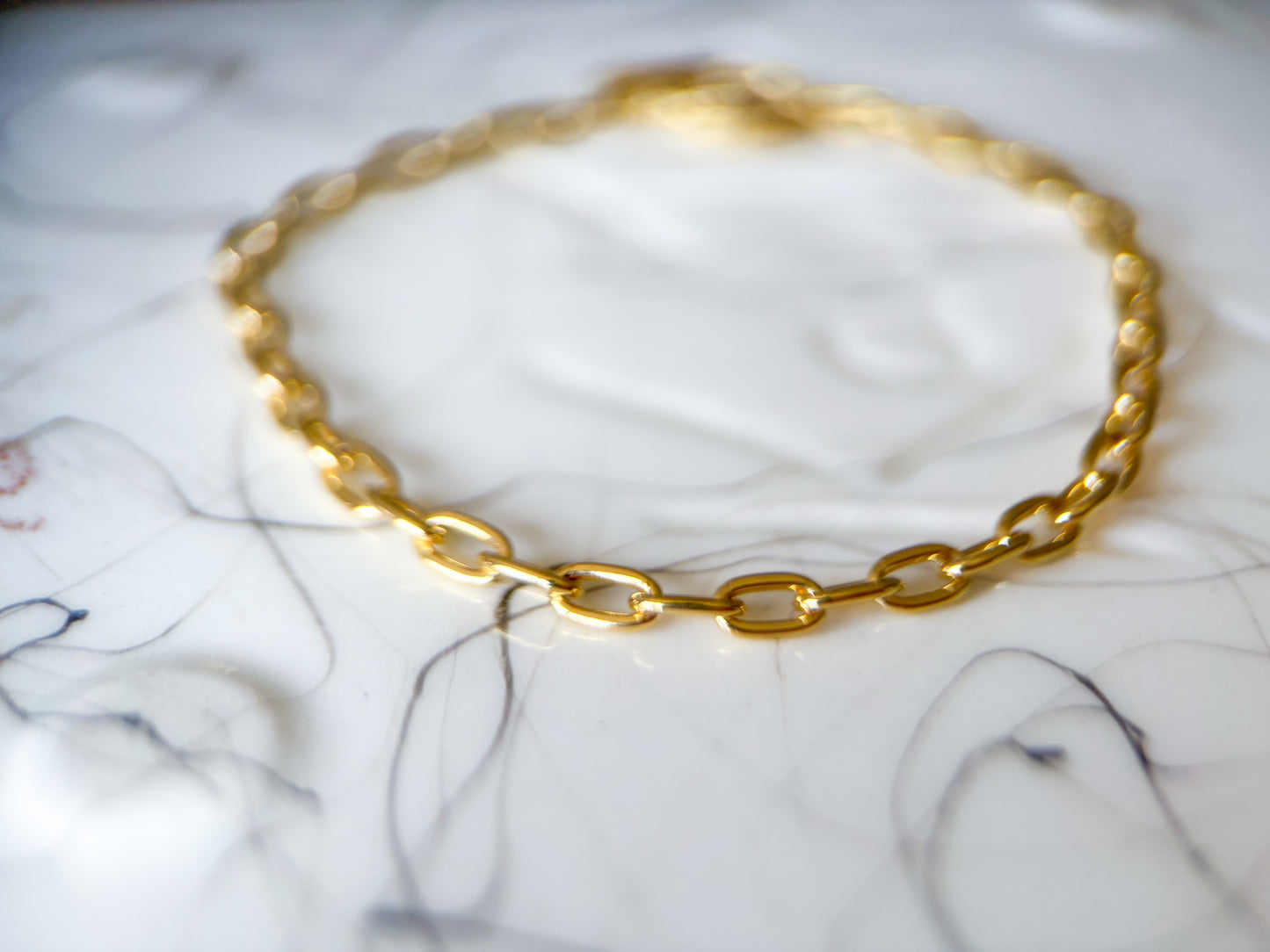 Vintage Elongated Rolo Chain 14k Yellow Gold 7 Inch Bracelet