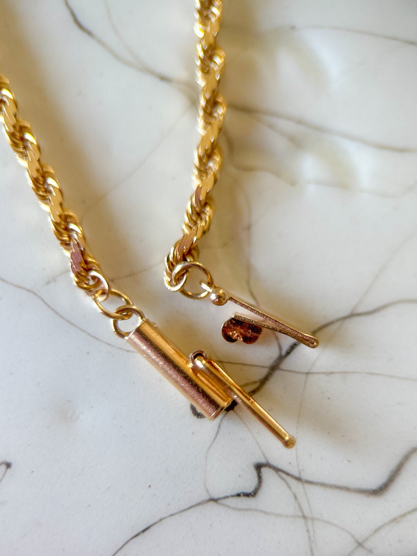 Vintage Rope Chain 14k Yellow Gold 7 Inch Bracelet