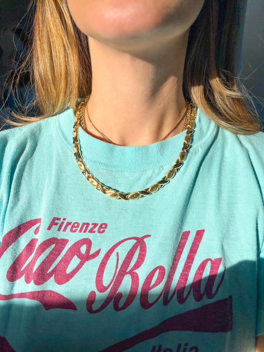 Vintage XOXO Flat Link 14k Yellow Gold 18 Inch Necklace