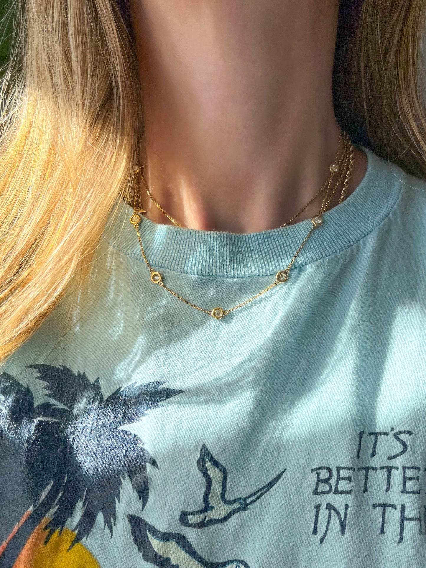 Natural Diamond by the Yard 16 Inch Chain Necklace in 14k Yellow Gold