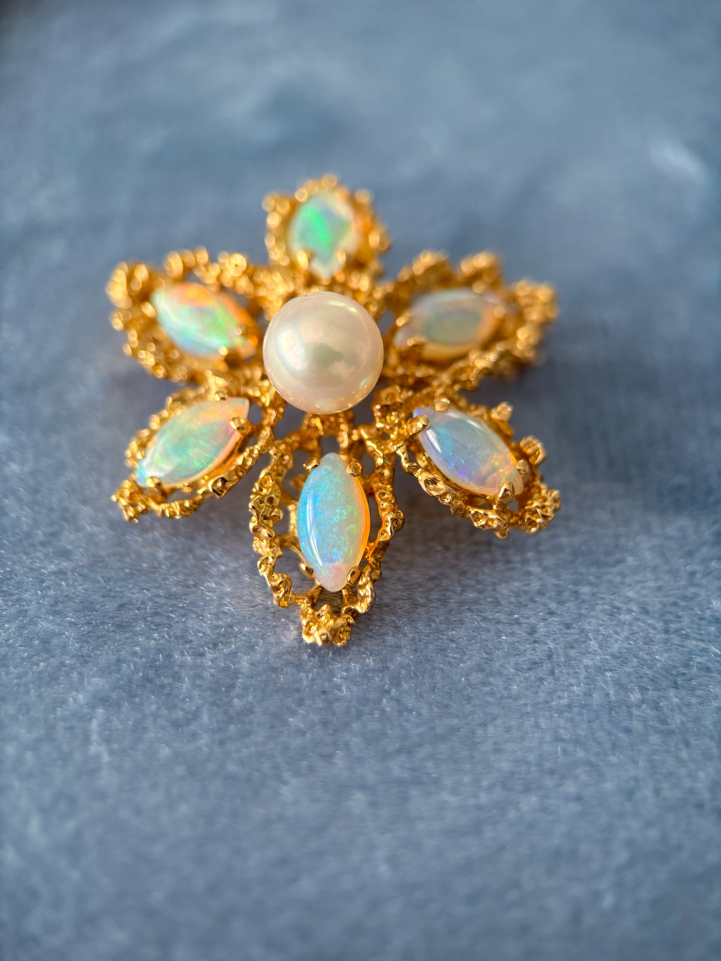 Vintage Opal Flower 14k Yellow Gold Pin and Pendant