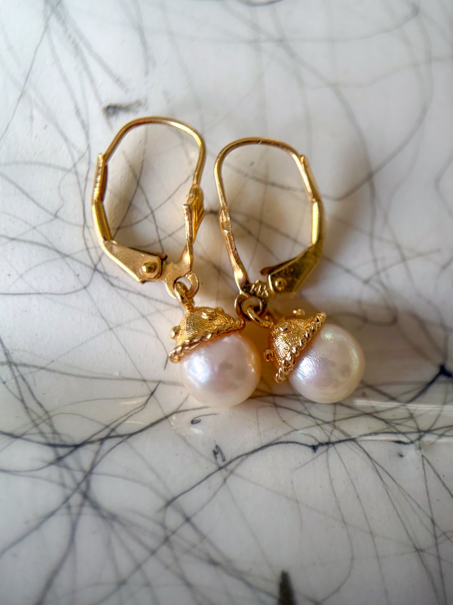 Vintage Pearl 18k Yellow Gold Drop Earrings