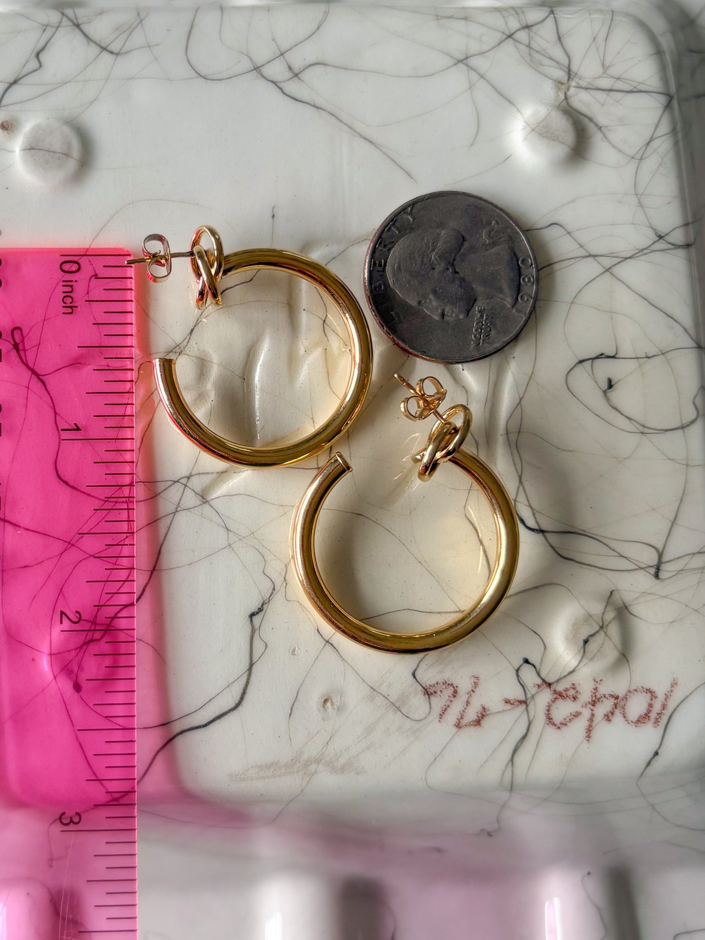 Vintage Large Tube with Knot 14k Yellow Gold Hoop Earrings