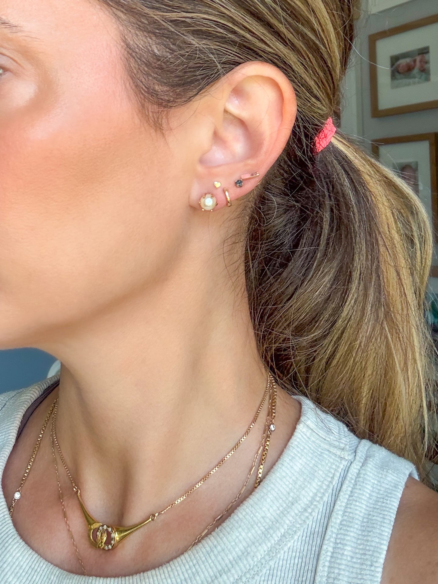 Vintage Pearl Stud 14k Yellow Gold Earrings