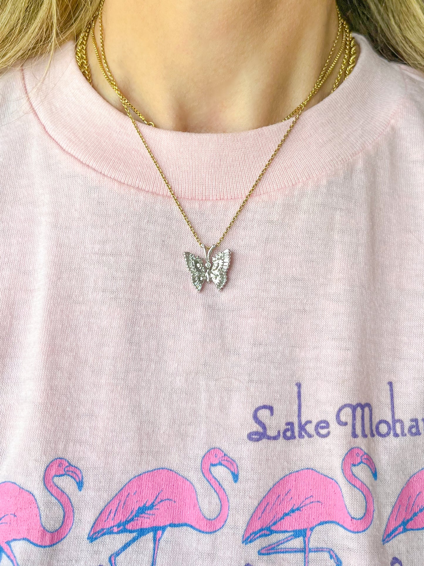 Vintage Natural Diamond Butterfly 14k White Gold Charm