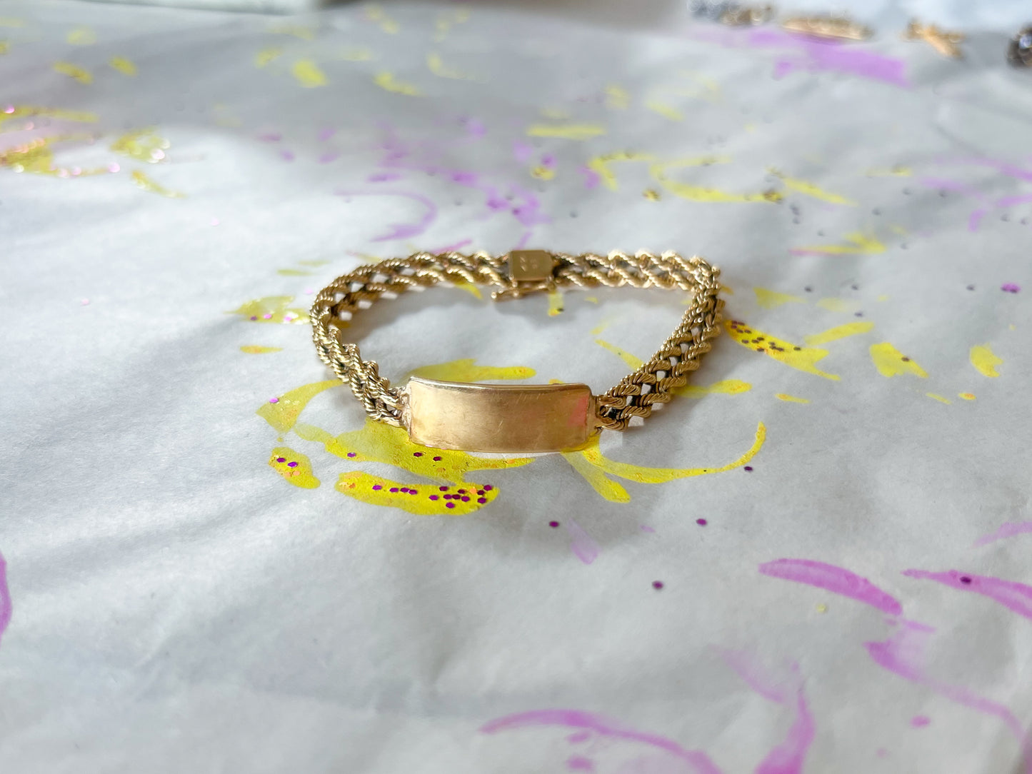 Vintage Double Rope ID Bracelet 14k Yellow Gold 7 Inch Bracelet