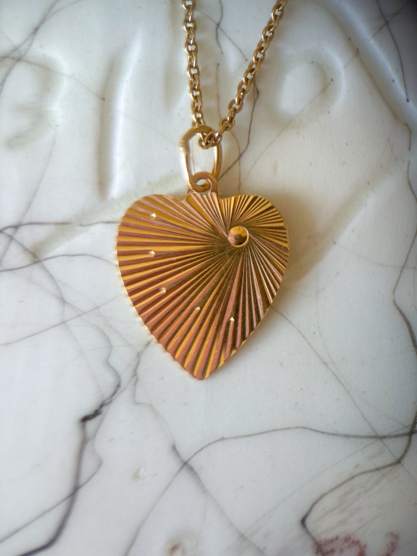 Vintage Engine Turned Heart 14k Yellow Gold Charm, Engraved: "Thou Shall Not Covet Thy Neighbor's Goods"