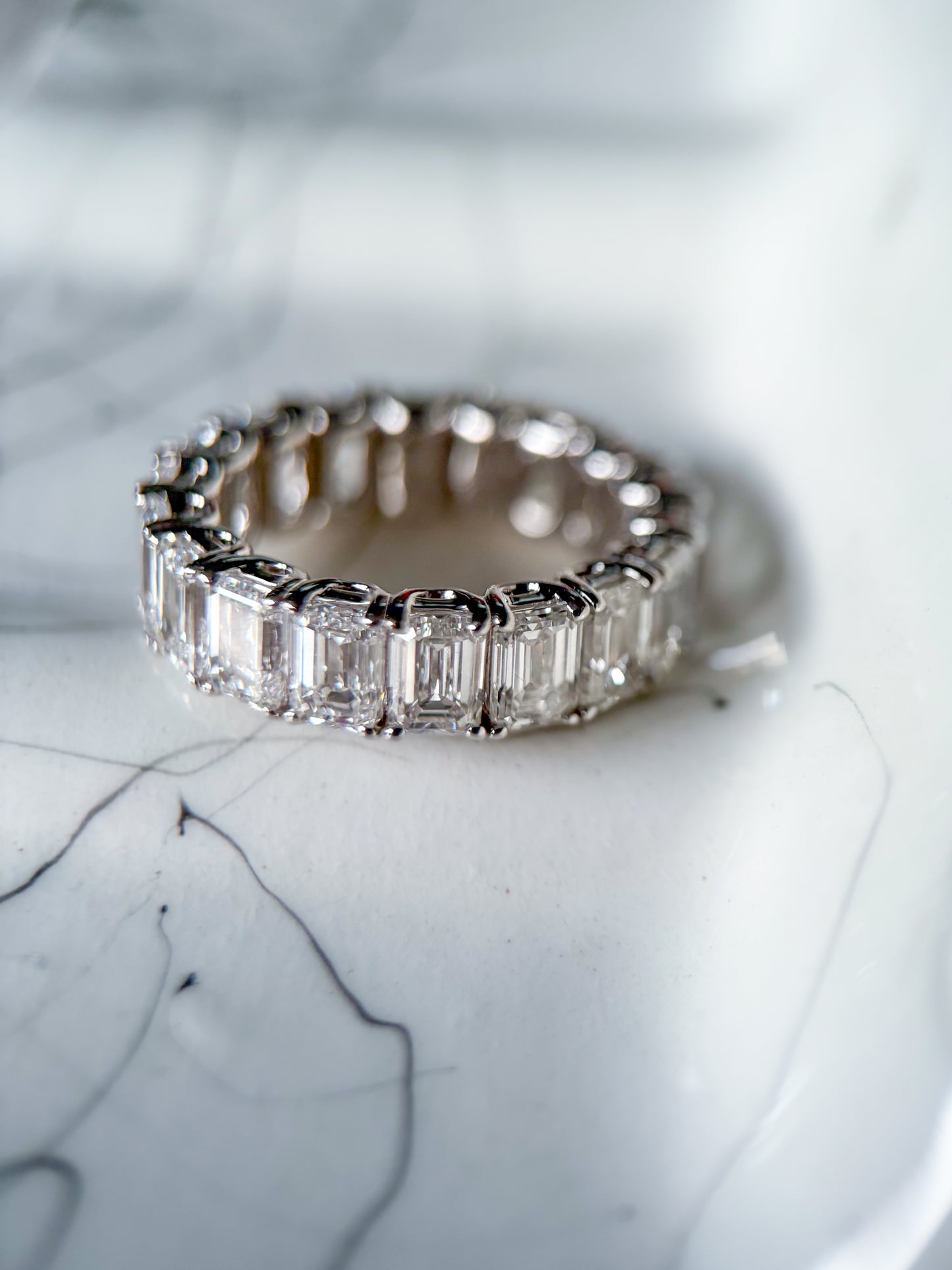 Lab Grown Diamond 14k White Gold Emerald Cut 9 Carat Eternity Band