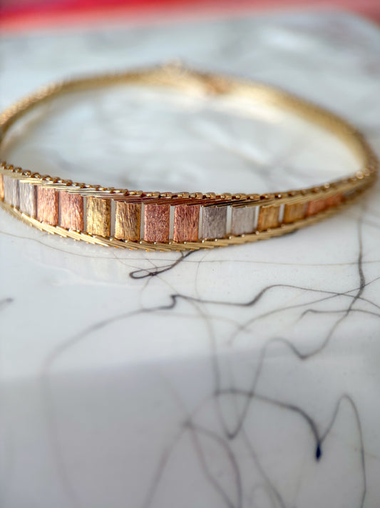 Vintage Tri Color 14k White, Rose, Yellow Gold 7.25 Inch Bracelet