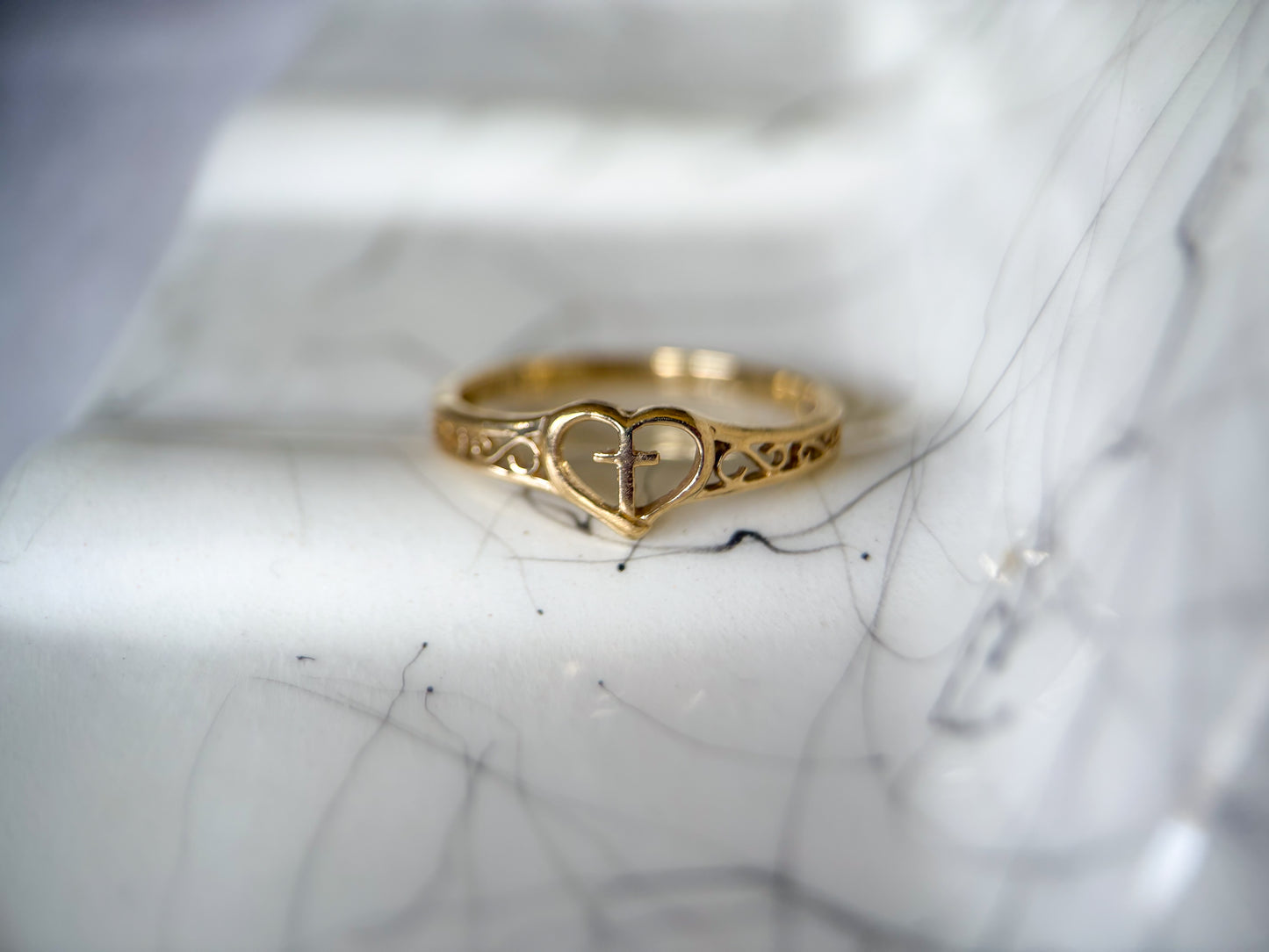 Vintage Heart and Cross 10k Yellow Ring