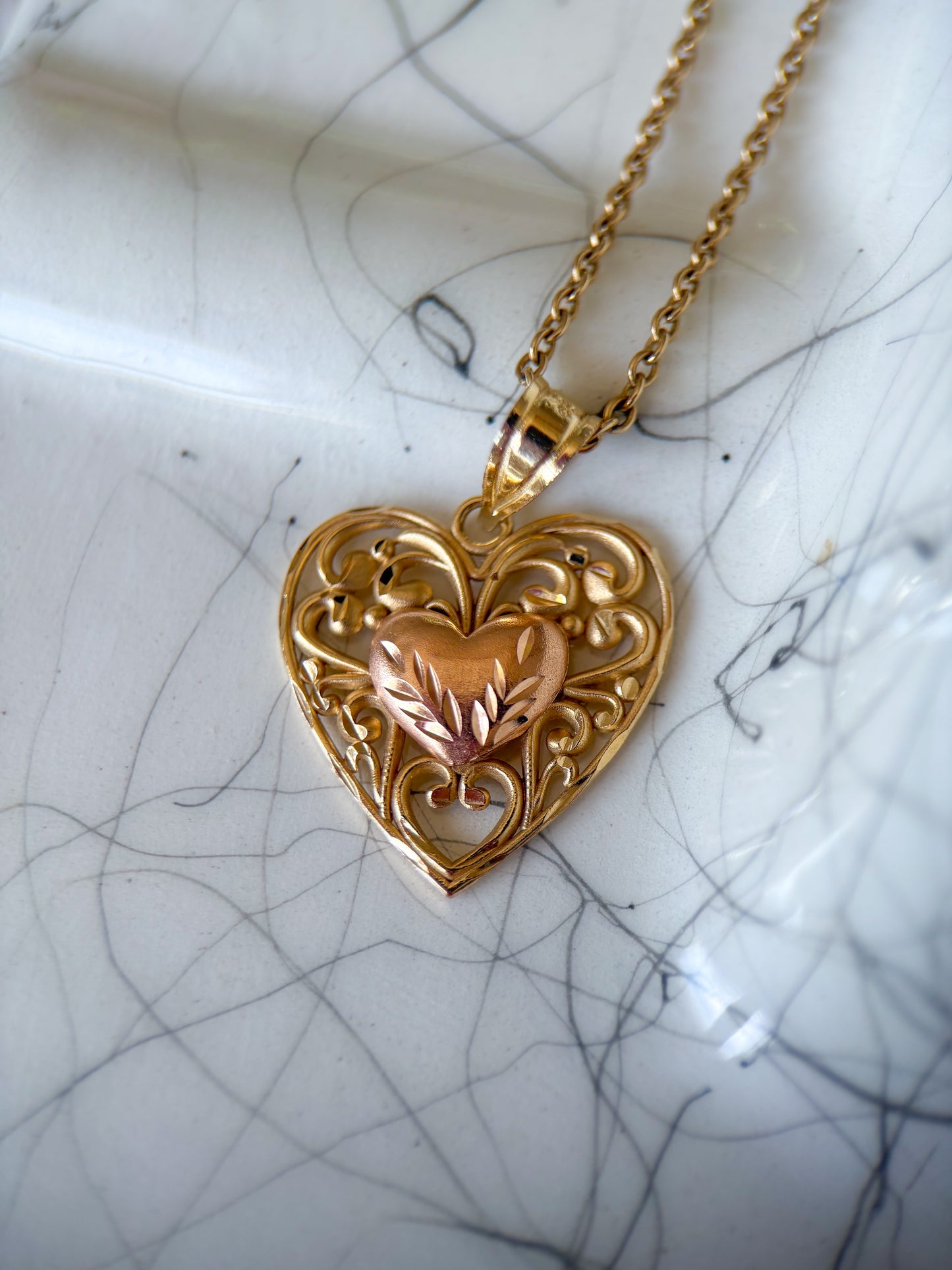 Vintage Heart 14k Yellow and Rose Gold Charm