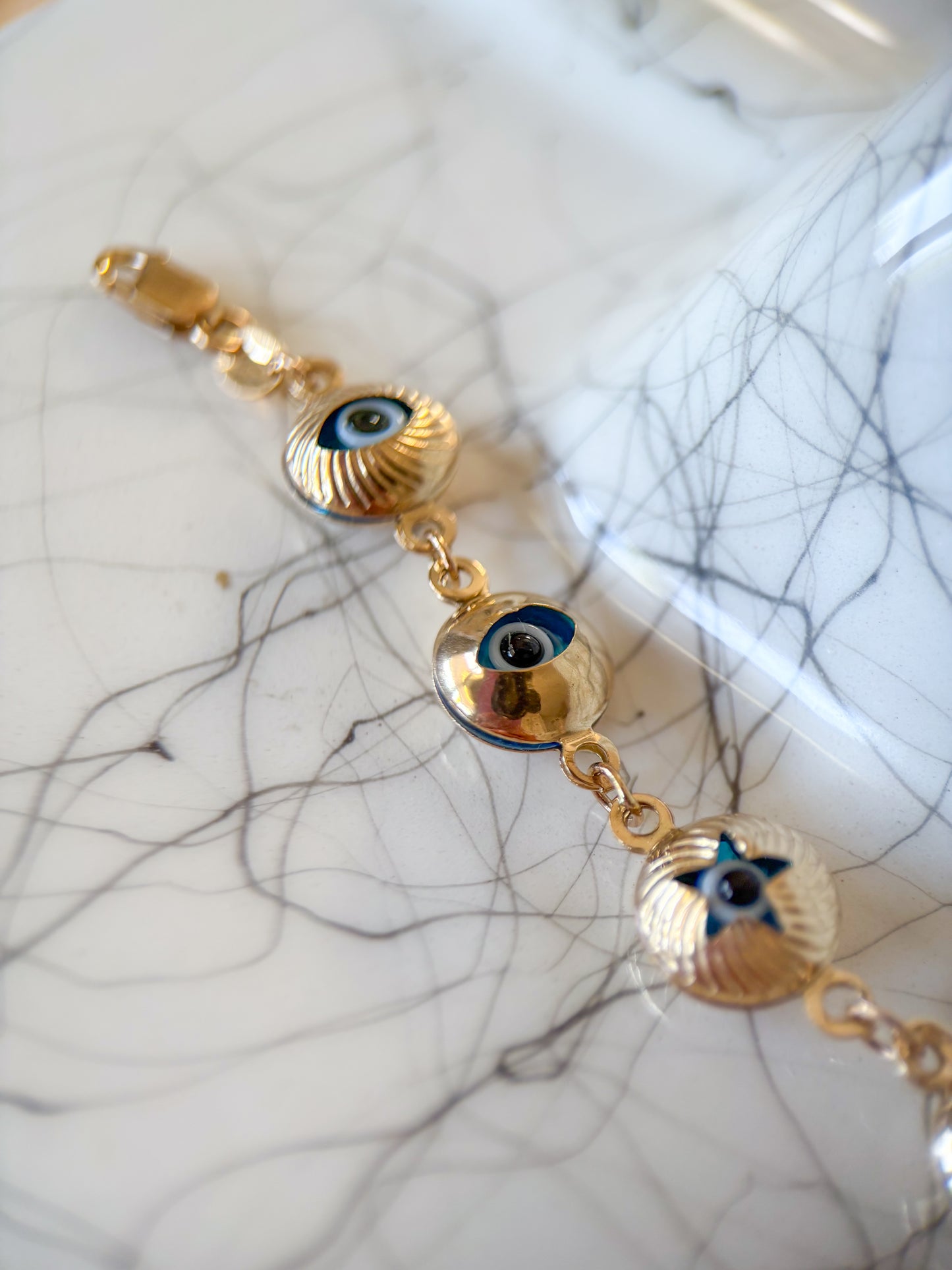 Evil Eye Charms 10k Yellow Gold 7.25 Inch Bracelet