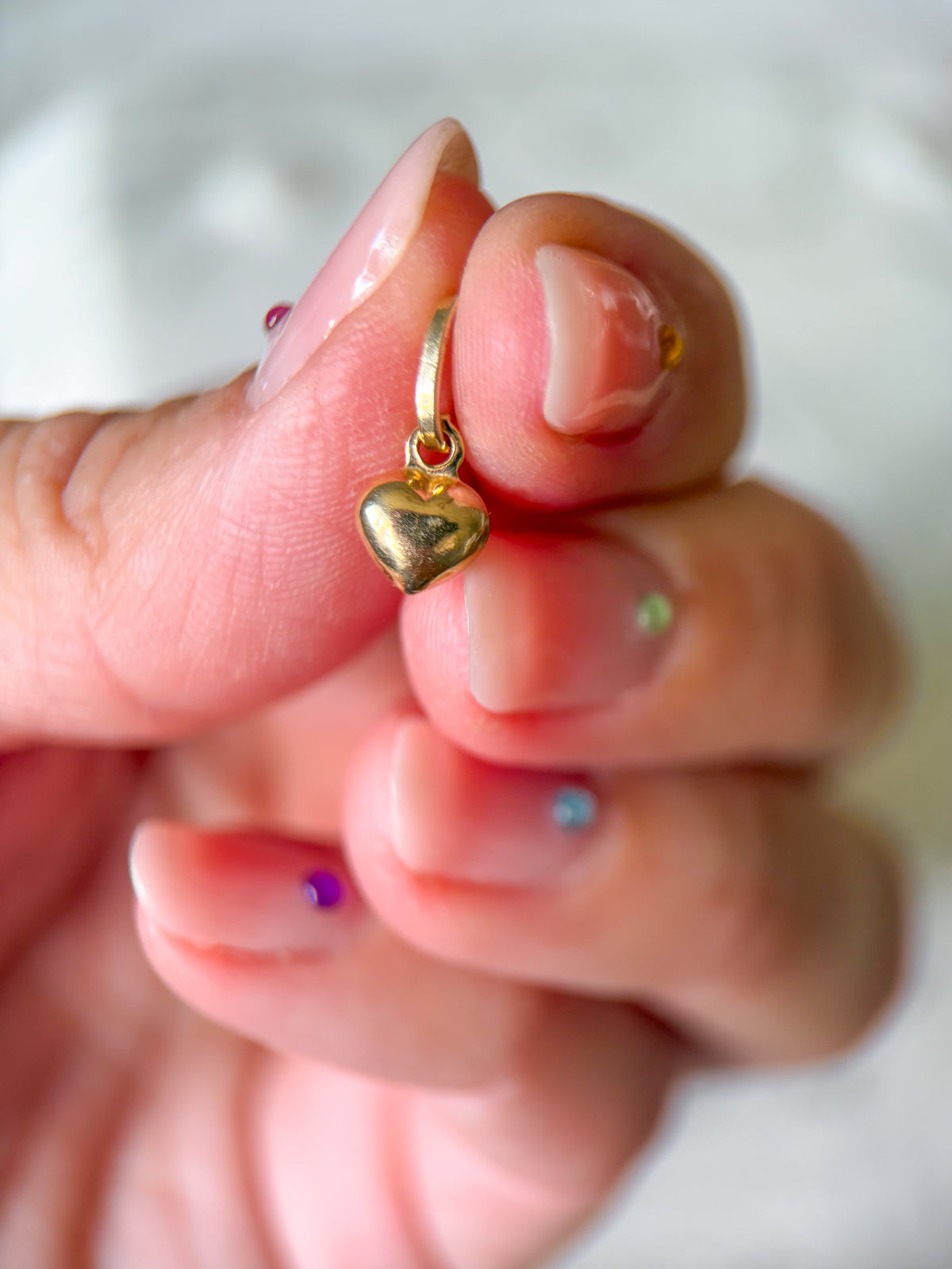 Vintage Mini Shiny and Matte Puffy Heart 14k Yellow Gold Charm