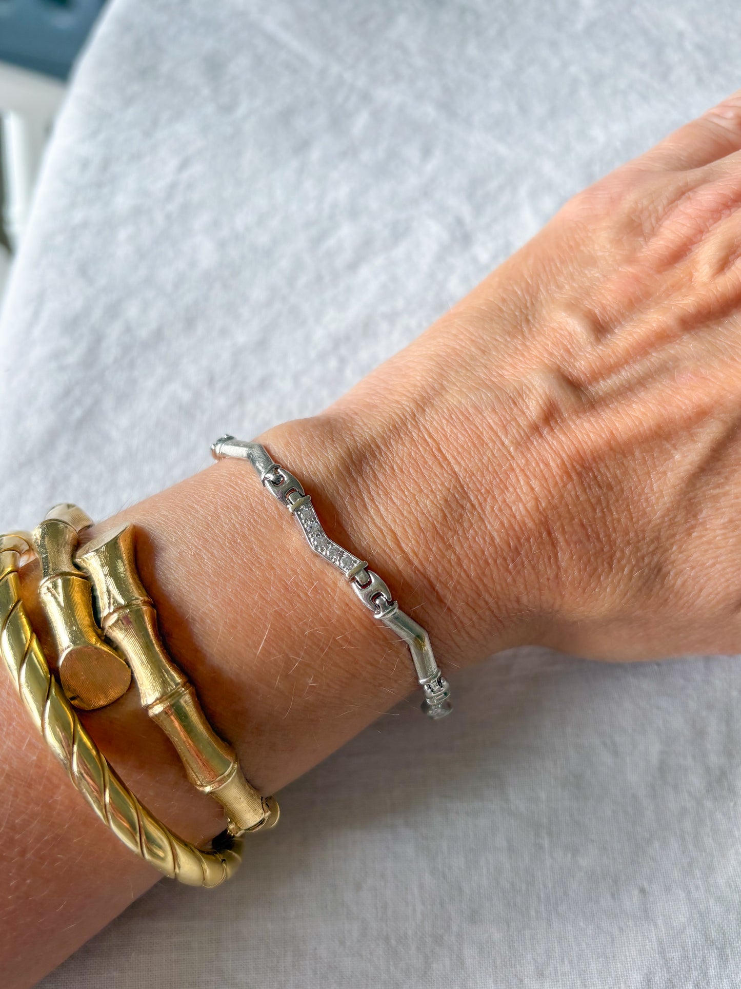 Vintage 14k White Gold Inch Bracelet with CZ